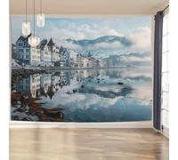 GLWDMH 150x100CM Vintage Riverfront Architectural Pattern Wall Tapestry, Polyester Wall Hanging, for Bedroom, Office, Dorm, Party Decor, with Installation Package