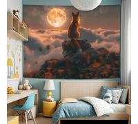 GLWDMH 200x150CM Red Fox Mysterious Moon Landscape Tapestry, Polyester Wall Hanging, for Bedroom, Office, Dorm, Party Decor, with Installation Package