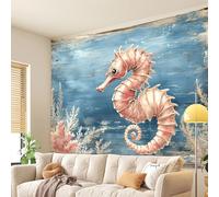 GLWDMH 230x150CM Vintage Nautical Sea Horse and Coral Reef Wall Tapestry, Polyester Wall Hanging, for Bedroom, Office, Dorm, Party Decor