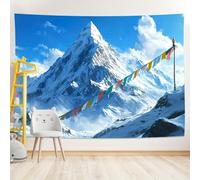 GLWDMH 230x180CM Snowy Mountain and Prayer Flags Tapestry, Polyester Wall Hanging, for Bedroom, Office, Dorm, Party Decor, with Installation Package