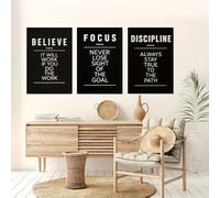 GLWDMH 3 Pieces 30x40cm Believe, Focus, Discipline Inspirational Personal Growth Decor Wall Art Poster and Prints, Wall Picture for Living Room, Bedroom, Dining Room, Office（without frame）