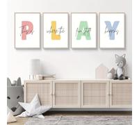 GLWDMH 4 Pieces 40x60cm Playroom Wall Decor This Is Where The Fun Stuff Happens, Let's Play Sign Canvas Paintings, Poster and Prints, Wall Picture for Living Room（without frame）
