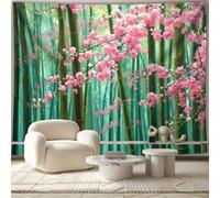 GLWDMH Bamboo Forest Cherry Blossom Landscape Photo Tapestry, Background Cloth, Polyester Wall Hanging,for Bedroom, Living Room, Party Decor, with Installation Package