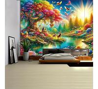 GLWDMH Flowers and Birds By The River Tapestry, Polyester Wall Hanging, for Bedroom, Office, Dorm, Party Decor, with Installation Package