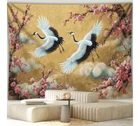 GLWDMH Lucky Red Crowned Crane and Plum Blossom Landscape Tapestry, Polyester Wall Hanging, for Bedroom, Living Room, Party Decor, with Installation Package