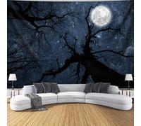 GLWDMH Starry Night Moon and Tree Branch Tapestry, Polyester Wall Hanging, for Bedroom, Office, Dorm, Party Decor, with Installation Package
