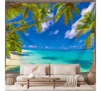 GLWDMH Tropical Beach and Palm Tree Tapestry, Polyester Wall Hanging, for Bedroom, Office, Dorm, Party Decor, with Installation Package