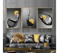 GLWDMH Wine Glass with Yellow Boat Print Canvas Painting Modern Home Decoration for Dining Room and Kitchen Wall Art Pictures - Unframed, 3 Pieces