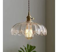 GLWO Modern Scalloped Glass Flower Pendant Light Industrial Single Chandelier Retro Ceiling Hanging Lamp for Bedroom Restaurant Hallway Kitchen Dining Room Pendant Lighting Fixture (Color : Clear)