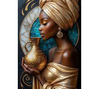 GLXPOG African Woman Diamond Art Kits for Adults, DIY 5D Beautiful Diamond Painting, Full Round Drill Gem Crystal Art Paint by Diamond Kits Perfect for Relaxation and Home Wall Decor 30x40cm