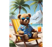 GLXPOG Cartoon Bear Diamond Painting Kits for Adults, Beach 5D DIY Diamond Art Kits for Beginners Round Full Drill Painting with Diamonds Art Crafts for Home Wall Decor Gift 12x16 in / 30x40cm