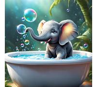 GLXPOG Cartoon Painting Kits for Adults, Elephant in Bathroom 5D DIY Diamond Art Kits for Beginners Round Full Drill Painting with Diamonds Gem Art Crafts for Home Wall Decor Gift 30x30cm