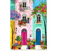 GLXPOG Colourful House Diamond Art Kits for Adults, DIY 5D Flowers Diamond Painting, Full Round Drill Gem Crystal Art Paint by Diamond Kits Perfect for Relaxation and Home Wall Decor 30x40cm