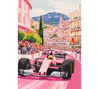 GLXPOG FI Racing Car Diamond Art Kits for Adults, DIY 5D Pink Diamond Painting, Full Round Drill Gem Crystal Art Paint by Diamond Kits Perfect for Relaxation and Home Wall Decor 30x40cm