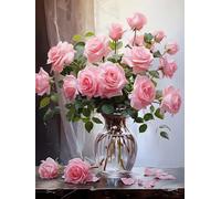 GLXPOG Flowers Diamond Painting Kits for Adults, Pink Roses 5D DIY Diamond Art Kits for Beginners Round Full Drill Painting with Diamonds Art Crafts for Home Wall Decor Gift 12x16 in / 30x40cm