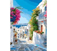 GLXPOG Greece Diamond Art Kits for Adults, DIY 5D Santorini Diamond Painting, Full Round Drill Gem Crystal Art Paint by Diamond Kits Perfect for Relaxation and Home Wall Decor 30x40cm