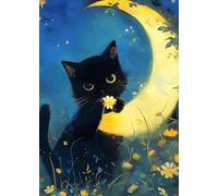 GLXPOG Moon Diamond Painting Kits for Adults, Black Cat 5D DIY Diamond Art Kits for Beginners Round Full Drill Painting with Diamonds Gem Art Crafts for Home Wall Decor Gift 30x40cm