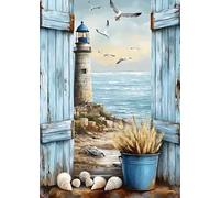 GLXPOG Seaside Diamond Art Kits for Adults, DIY 5D Lighthouse Diamond Painting, Full Round Drill Gem Crystal Art Paint by Diamond Kits Perfect for Relaxation and Home Wall Decor 30x40cm