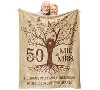 Glydein Happy 50th Anniversary Wedding Gifts, Flannel Soft Blanket Decor, Golden 50th Anniversary Romantic Gifts for Couple Parents, 50 Year Wedding Anniversary Decorations - 50x60 inches