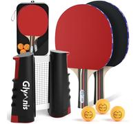 Glymnis Table Tennis Set Portable Ping Pong Set with Retractable table Net, Table Tennis Bats, 3-Star Ping Pong Balls & Storage Bag, Premium All-in-One Kit for Any Table
