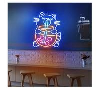 Glymzoi LED Neon Lamp Bubble Tea Cat Neon Sign with Adjustable Brightness 38cmx48cm(B)