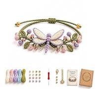 Glyntheum DIY Nature-Inspired Crochet Bracelet Kit with Yarn Beads Pearls & Hook, Botanical 3D Flower Butterfly Maple Leaf Jewelry Craft for Adults Beginners, Dragonfly