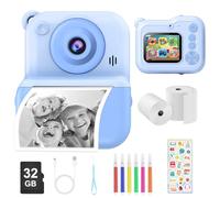 Glyntora Kids Instant Camera Printer,1440P HD Instant Camera for Kids 2.4'' Screen Digital Camera with 32GB Card & 2 Rolls Print Paper Birthday Gifts Toys for Boys Girls Aged 3-12 Blue