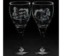 Glyptic Glass Art Bearded Collie Dog Crystal Wine Glass - Hand Etched/Engraved Gift - Pair