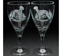 Glyptic Glass Art Bedlington Terrier Dog Crystal Wine Glass - Hand Etched/Engraved Gift - Right