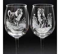 Glyptic Glass Art Border Collie Dog Crystal Wine Glass - Hand Etched/Engraved Gift - Left