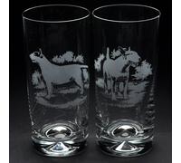Glyptic Glass Art Bull Terrier Dog Highball Glass - Hand Etched/Engraved Gift - Right