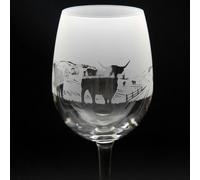 Glyptic Glass Art Highland Cattle Crystal Wine Glass - Hand Etched/Engraved Gift