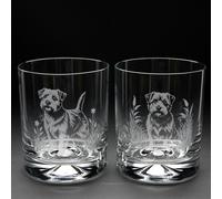 Glyptic Glass Art Norfolk Terrier Dog Whiskey Tumbler Glass - Hand Etched/Engraved Gift - Left