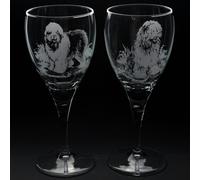 Glyptic Glass Art Old English Sheep Dog Dog Crystal Wine Glass - Hand Etched/Engraved Gift - Pair