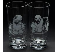 Glyptic Glass Art Old English Sheep Dog Dog Highball Glass - Hand Etched/Engraved Gift - Pair