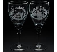 Glyptic Glass Art Rough Collie Dog Crystal Wine Glass - Hand Etched/Engraved Gift - Left