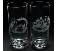 Glyptic Glass Art Rough Collie Dog Highball Glass - Hand Etched/Engraved Gift - Pair