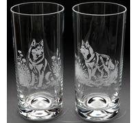 Glyptic Glass Art Siberian Husky Dog Highball Glass - Hand Etched/Engraved Gift - Right