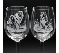 Glyptic Glass Art St. Bernard Dog Crystal Wine Glass - Hand Etched/Engraved Gift - Left