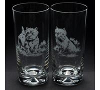 Glyptic Glass Art Westie Dog Highball Glass - Hand Etched/Engraved Gift - Pair