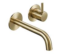 GLYYR Bathroom Sink Faucet, Wall Mount Faucet, Brushed Gold Bathroom Faucet, Wall Mount Bathroom Faucet 2 Hole, Brass Hot and Cold Basin Faucet, Concealed Basin Faucet with Ceramic Valve Core