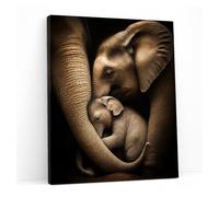 Glyzaen Elephant Family Canvas Wall Art, 12 x 16 Inch | Framed HD canvas print with pine wood frame, hook and Velcro included for living room, bedroom or home office