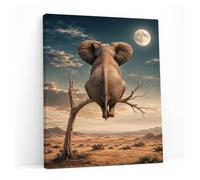 Glyzaen Elephant Moon Canvas Wall Art, 12 x 16 Inch | Framed HD canvas print with pine wood frame, hook and Velcro included for living room, bedroom or home office