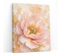 Glyzaen Framed Floral Wall Art, 12 x 16 Inch Blush Pink Peony Canvas Print | Pine-framed peony canvas with HD moisture-resistant printing, drill-free strips, fitted hook and nails included.