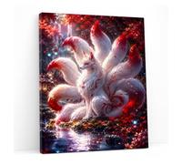 Glyzaen Nine-Tailed Fox Canvas Wall Art, 12 x 16 Inch | Framed HD canvas print with pine wood frame and red forest design for bedroom, living room or office