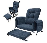 Glyzia 5 PCS Glider Rocker Replacement Cushions with Storage Side Pocket, Luxuriy Chenille Fabric Foam & Microfiber Filling, Thickened & Supportive Rocking Chair Cushion Set, Dark Blue