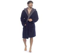 GM Apparel Dressing Gowns for Men | Super Soft Luxury Hooded Bath Robe | Men’s Dressing Gowns Cozy Sherpa Fleece Warm Robe | Nightwear | Gifts for Him (UK-XXL, Navy/Charcoal)