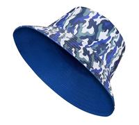 GM Apparel Kids Bucket Hat | Camouflage Sun Hat for Boys & Girls | 2 in 1 Reversible Summer Hats | Unisex Outdoor Caps | Sun Protection | One Size 7-13 Years (Blue Camo/Blue)