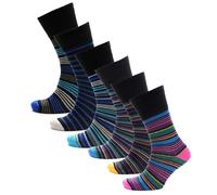 GM Apparel Men’s Diabetic Socks 6 Pack - Non-Elastic Loose Top - Cotton Crew Socks for Sensitive Feet, Circulation & Neuropathy Edema Relief - Size 6-11 (Stripe Design)