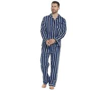 GM Apparel Men’s Traditional Brushed Flannel Comfy Pyjamas Set - PJ Lounge Wear Nightwear - Cosy Soft Feel and Comfy Sleepwear - 100% Cotton (XL, NAVY STRIPE)